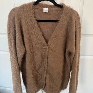 Brown Fuzzy Button Up Sweater